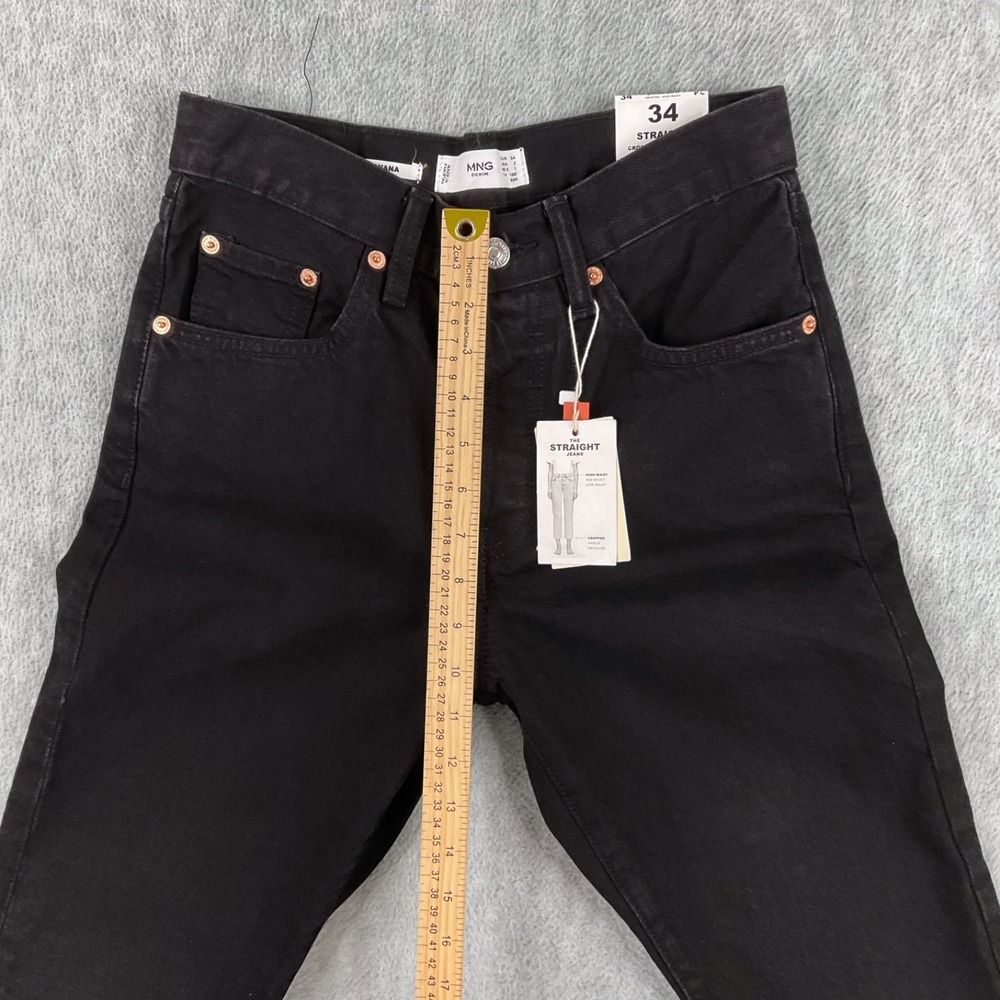 MNG Mango JeansHavana High Waisted Straight Leg‎ Black Frayed Hem Womens 2 NEW - Picture 13 of 16